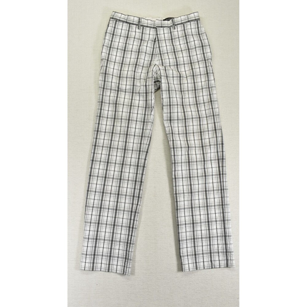 Club Monaco Modern Slim Plaid Chino Pants Mens 30 White Gray Cotton Stretch